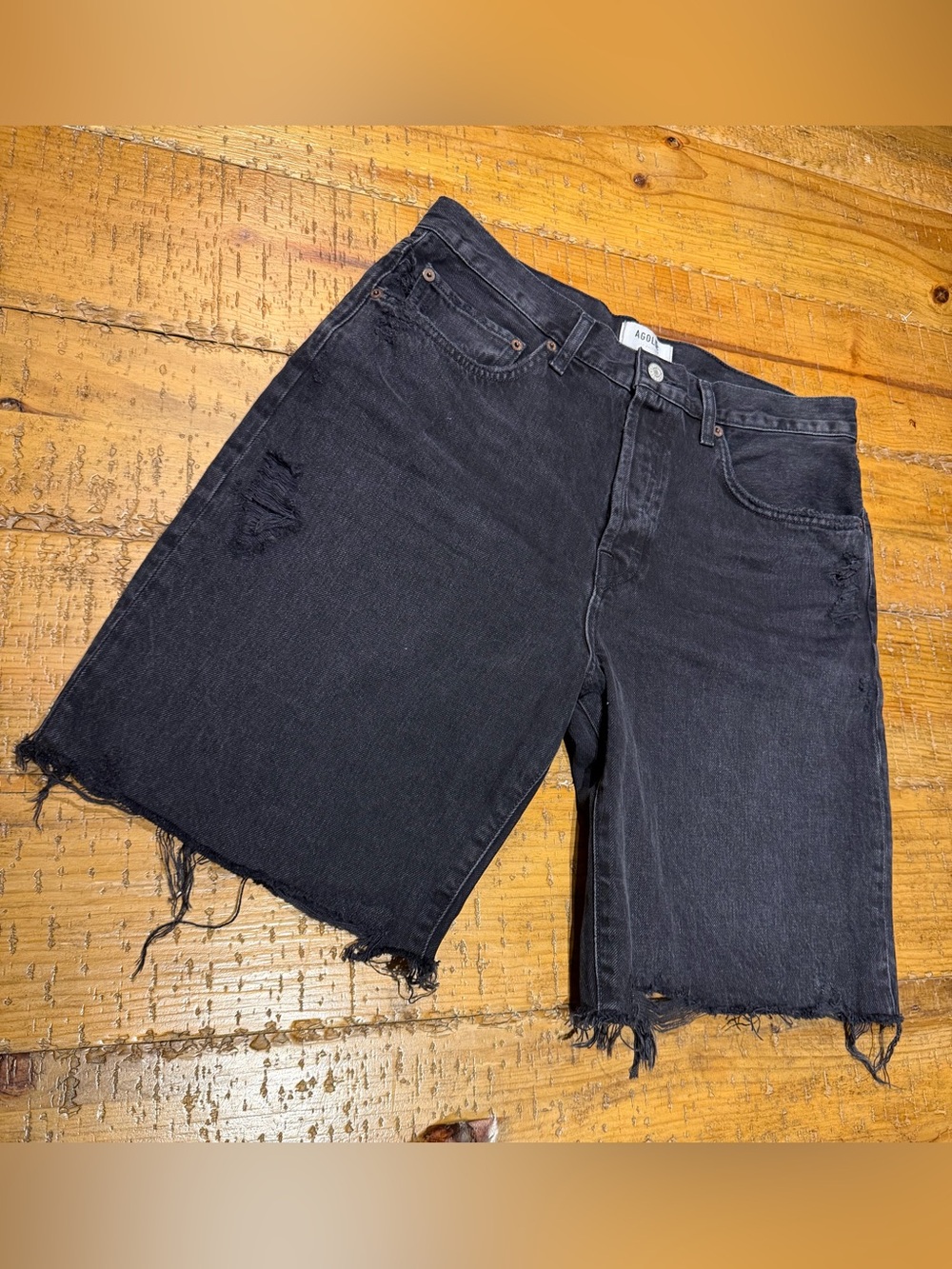 AGOLDE Black Distressed Denim Shorts